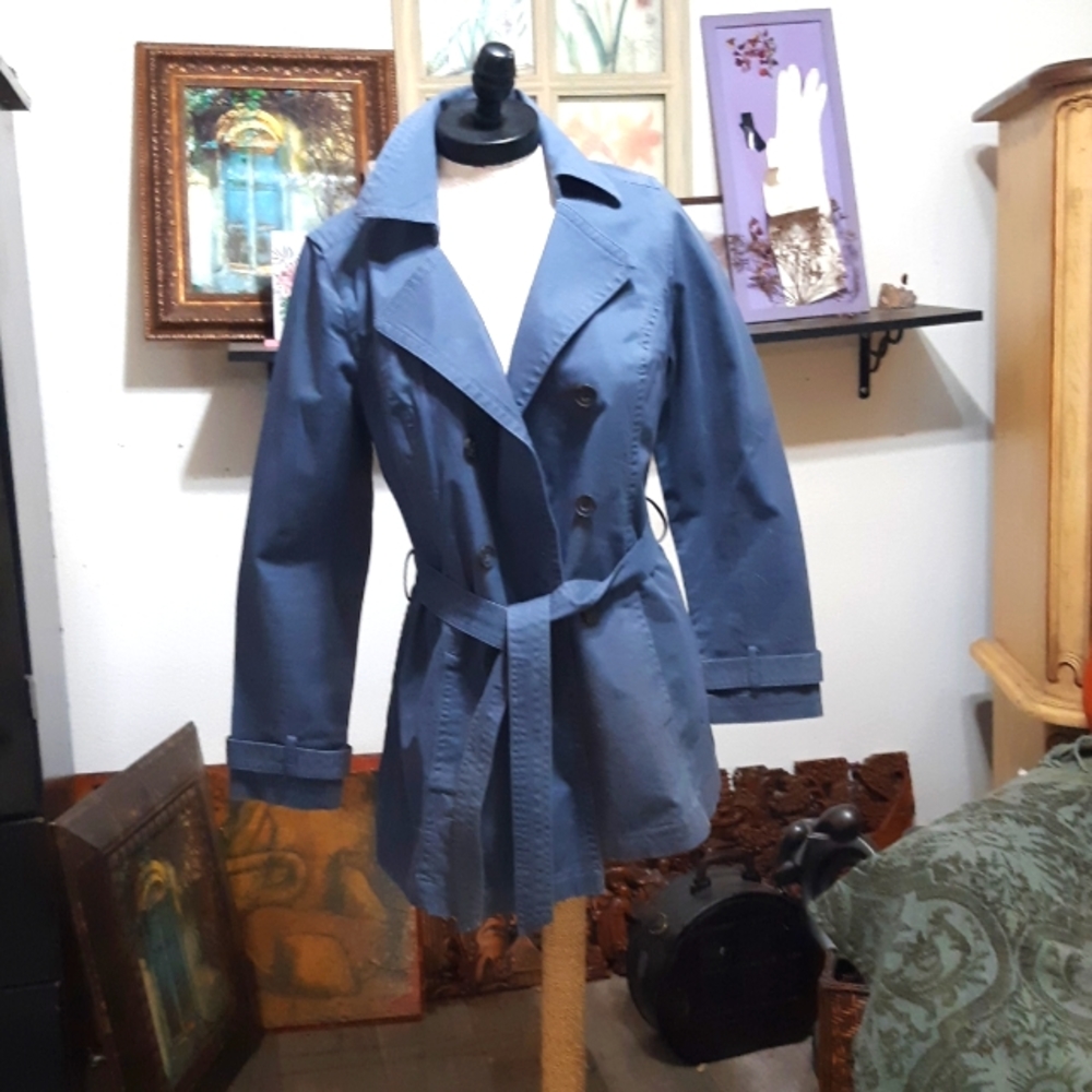 Womens dress Coat Jacket peacoat gray Small Sonoma waist tie SONOMA b17
